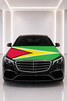 Guyana flag car hood cover fitted on a black car bonnet