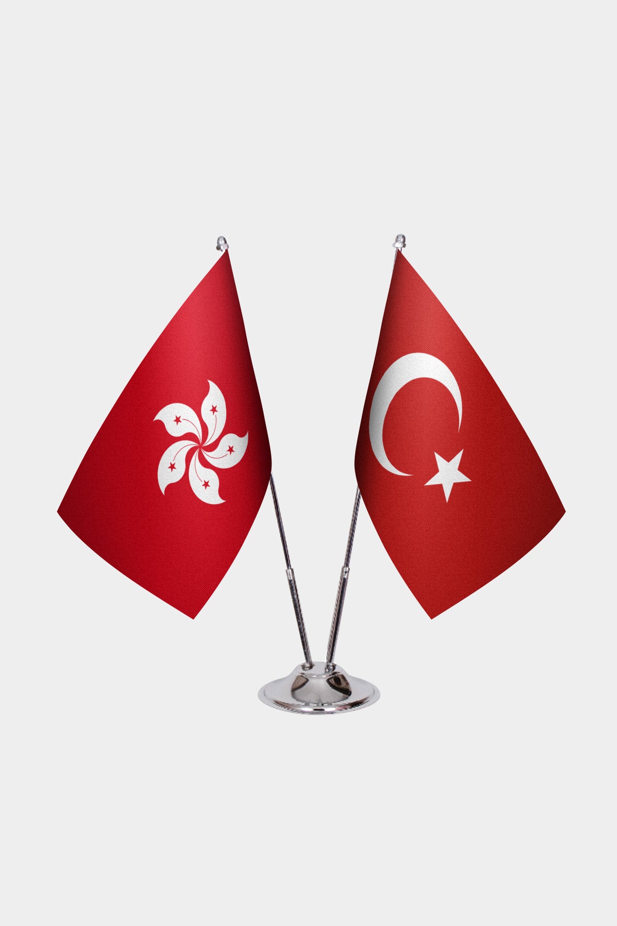 Hong Kong & Turkey Desk Flag Set — gold pole option