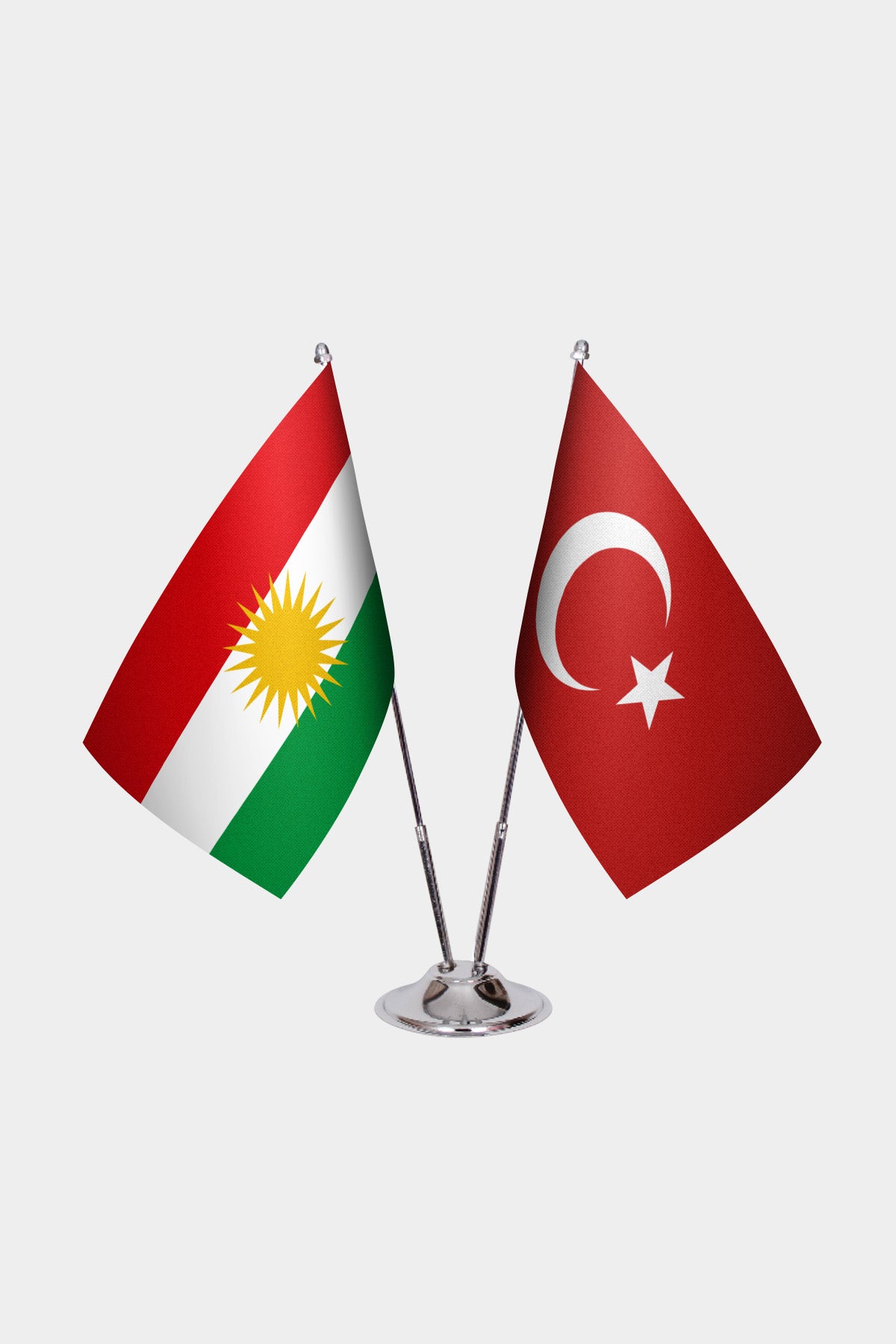 Irak Kürdistanı & Türkiye İkili Masa Bayrağı Seti — Altın direk seçeneği
