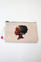 African Woman Portrait Woven Clutch Wallet — woven clutch wallet with wrist strap, front view