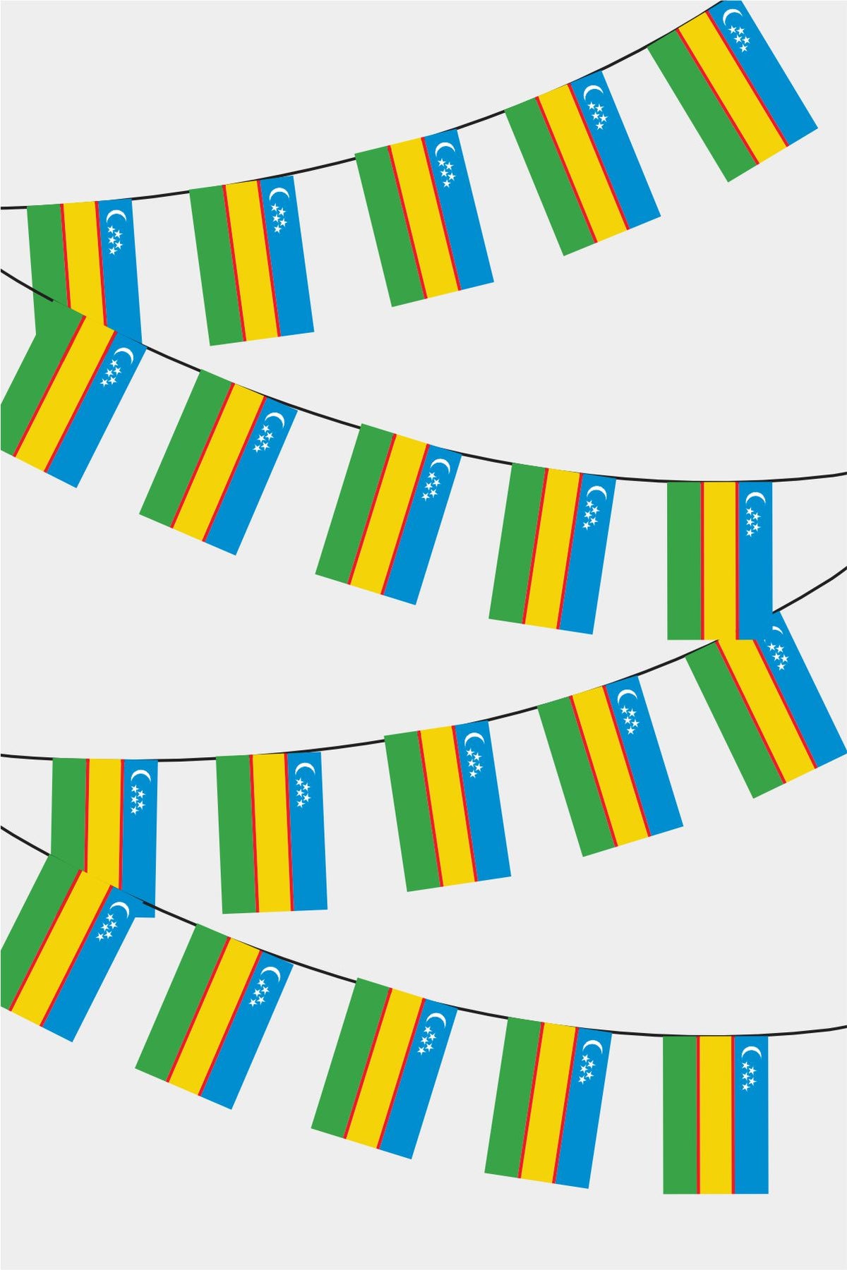 Karakalpakstan Rectangular Flag Bunting - 50 Meters Premium String Flags for Party Decoration | Professional Quality Raschel Fabric
