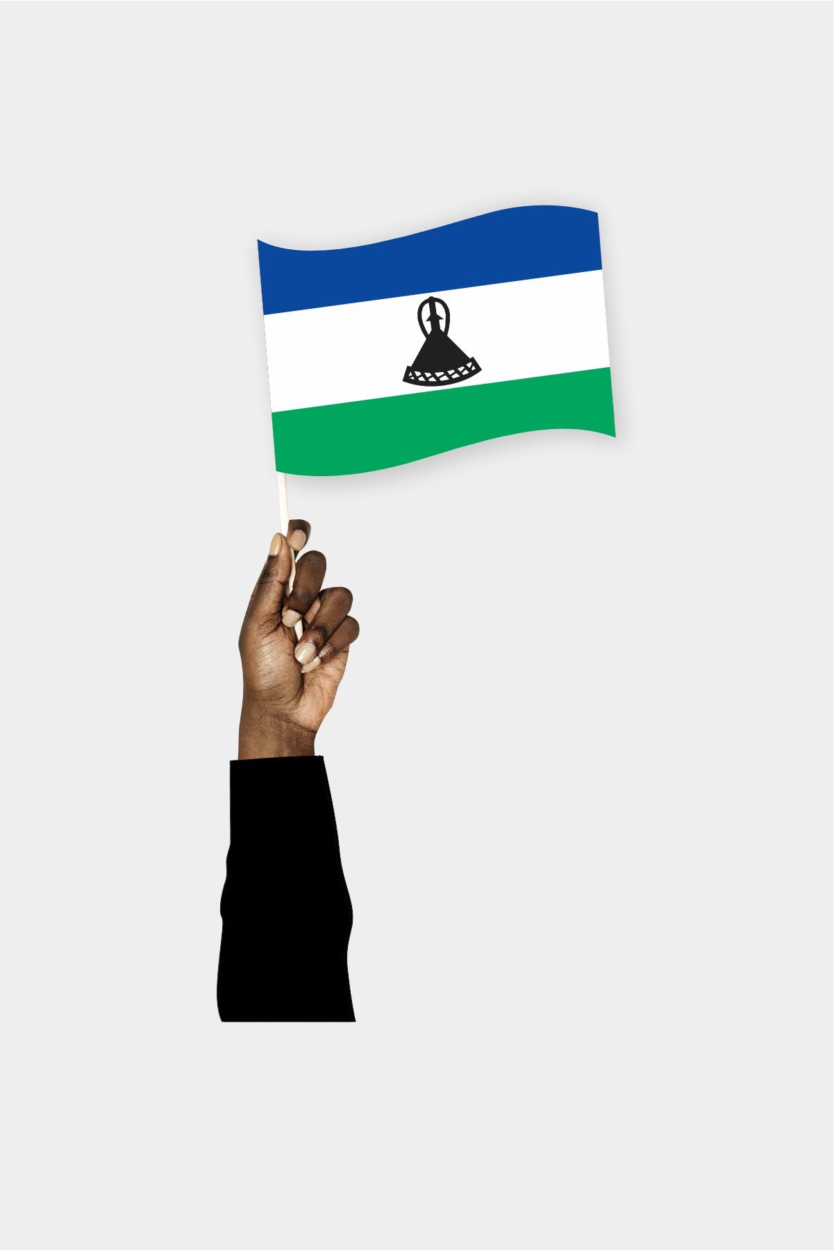 Lesotho handheld flag on stick - durable polyester country flag for events and parades