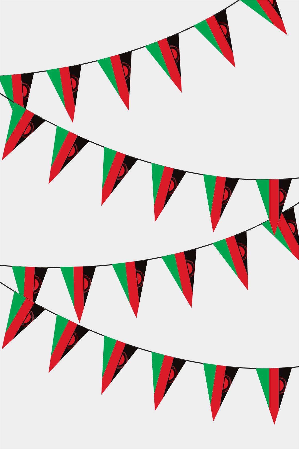 Malawi Triangular Flag Bunting - 50 Meters Premium Pennant Flags for Party Decoration | Professional Quality Raschel Fabric