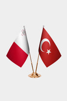 Malta and Turkey desk flag set with gold pole and base