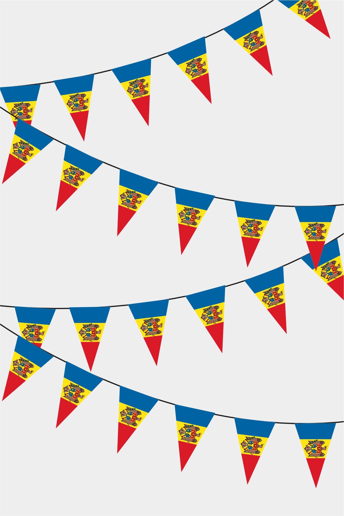 Moldova Triangular Flag Bunting - 50 Meters Premium Pennant Flags for Party Decoration | Professional Quality Raschel Fabric