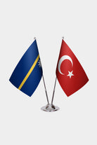 Nauru and Turkey desk flag set with chrome pole and base