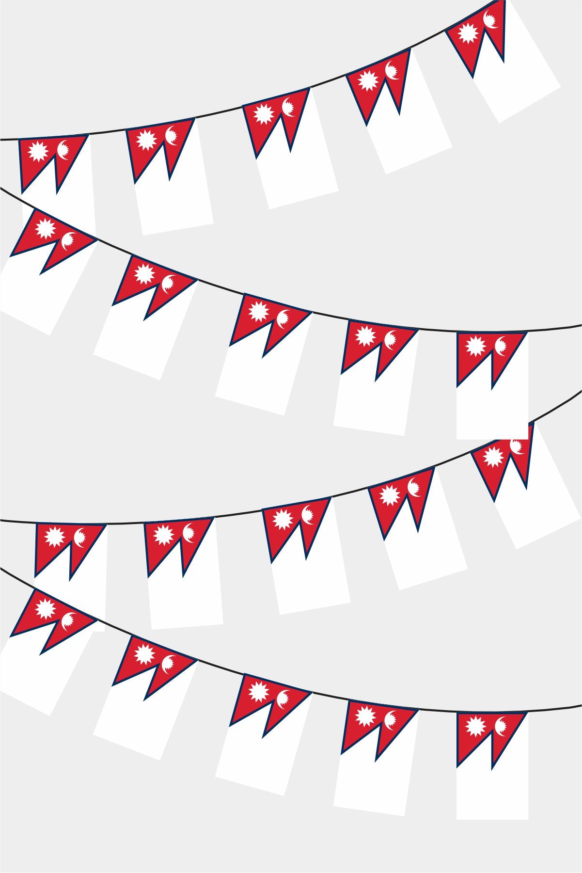 Nepal Rectangular Flag Bunting - 50 Meters Premium String Flags for Party Decoration | Professional Quality Raschel Fabric