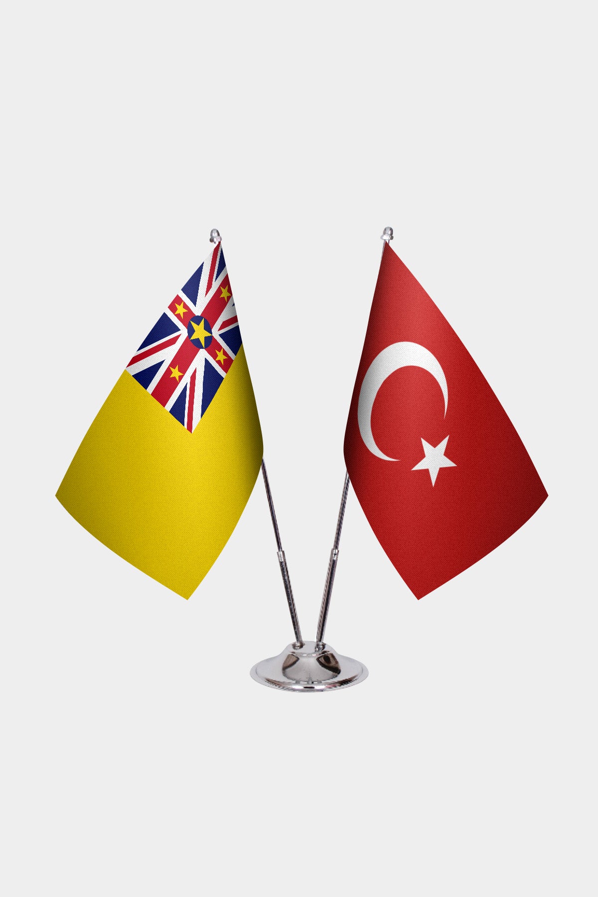 Niue & Turkey Desk Flag Set — gold pole option