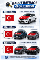 Car hood flag size guide — 100x150, 120x160 and 160x170 cm by vehicle type