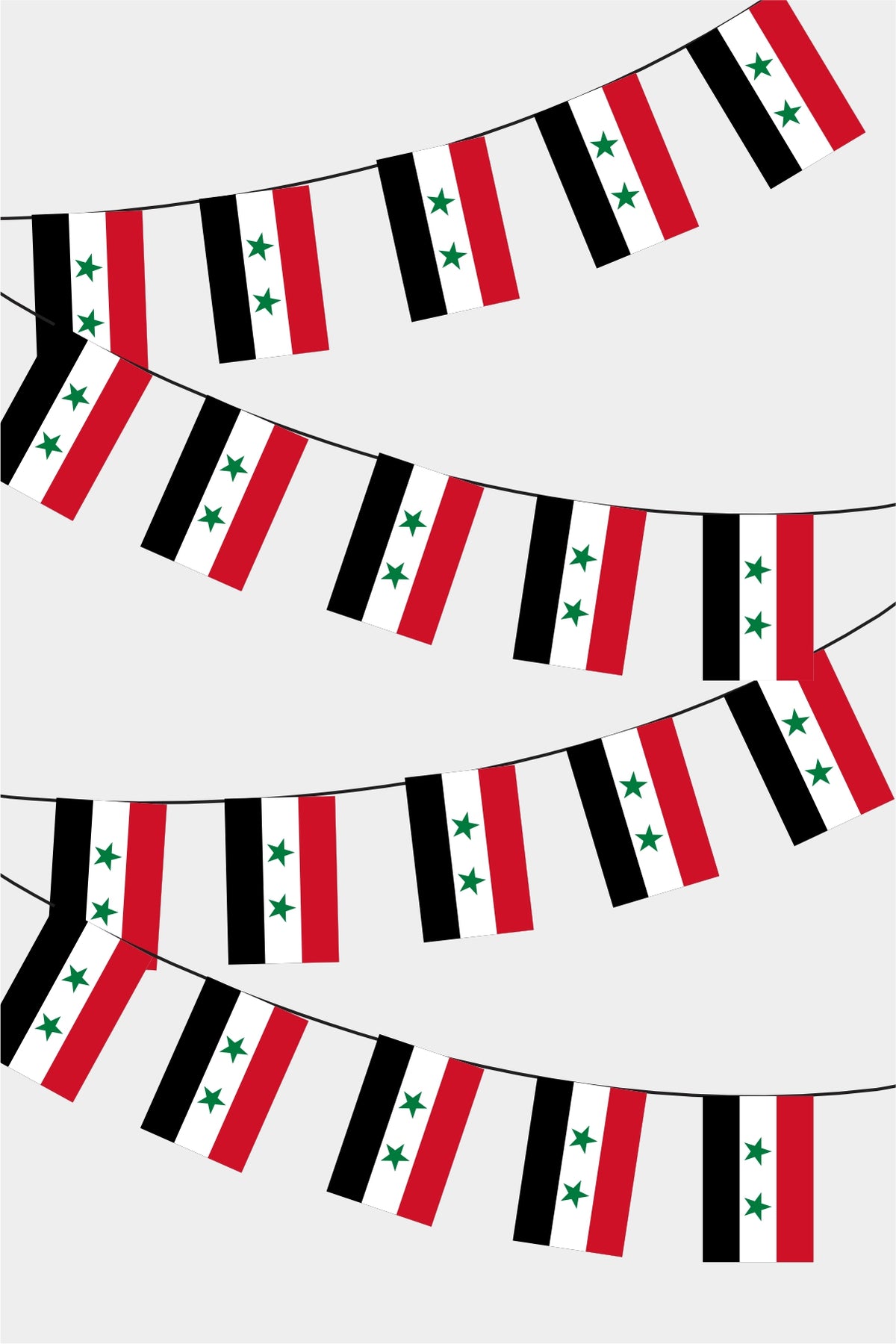 Old Syria Rectangular Flag Bunting - 50 Meters Premium String Flags for Party Decoration | Professional Quality Raschel Fabric