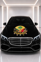 Ottoman Coat of Arms Car Hood Cover — printed hood cover fitted on a black car