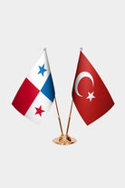 Panama and Turkey desk flag set with gold pole and base