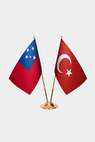 Samoa and Turkey desk flag set with gold pole and base