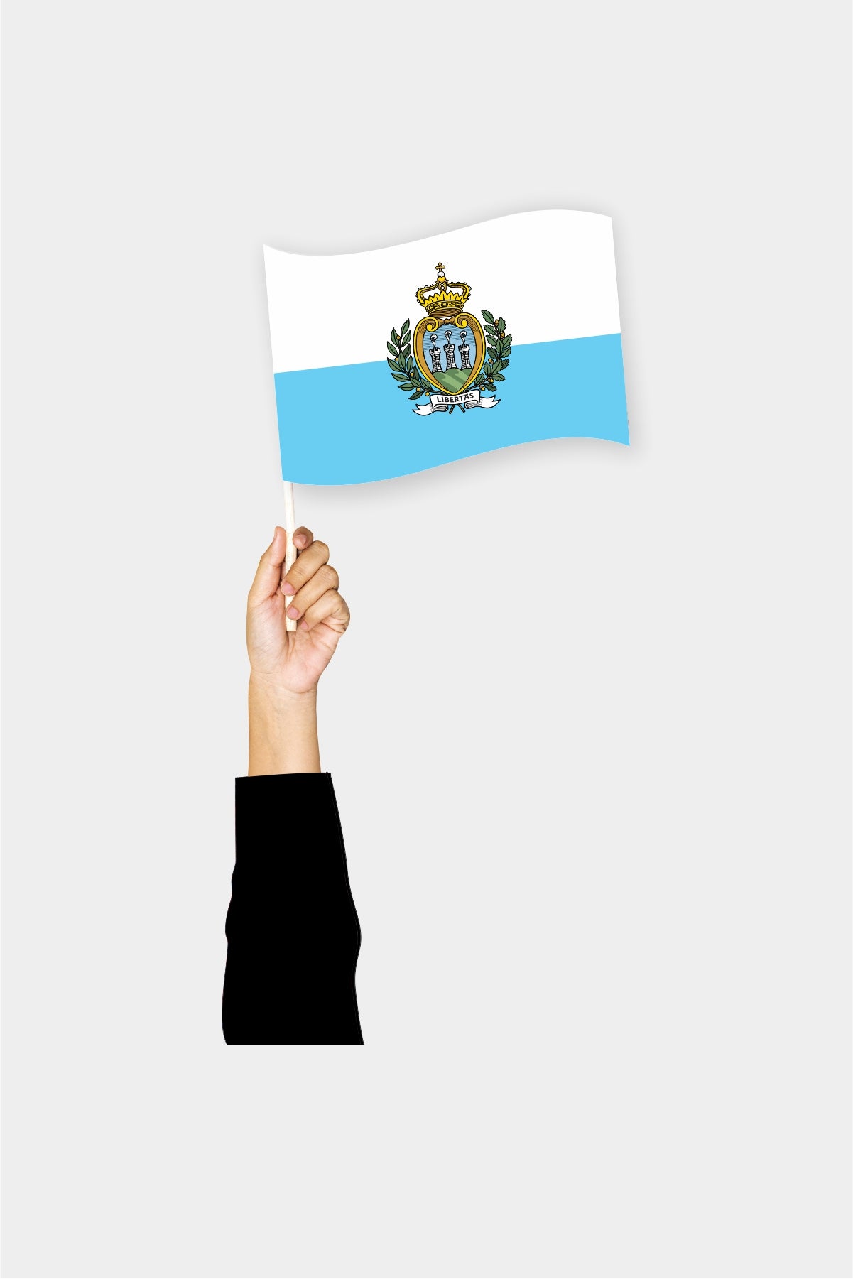 San Marino handheld flag on stick - durable polyester country flag for events and parades