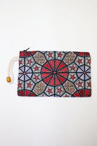 Iznik Ceramic Pattern Woven Clutch Wallet — woven clutch wallet with wrist strap, front view