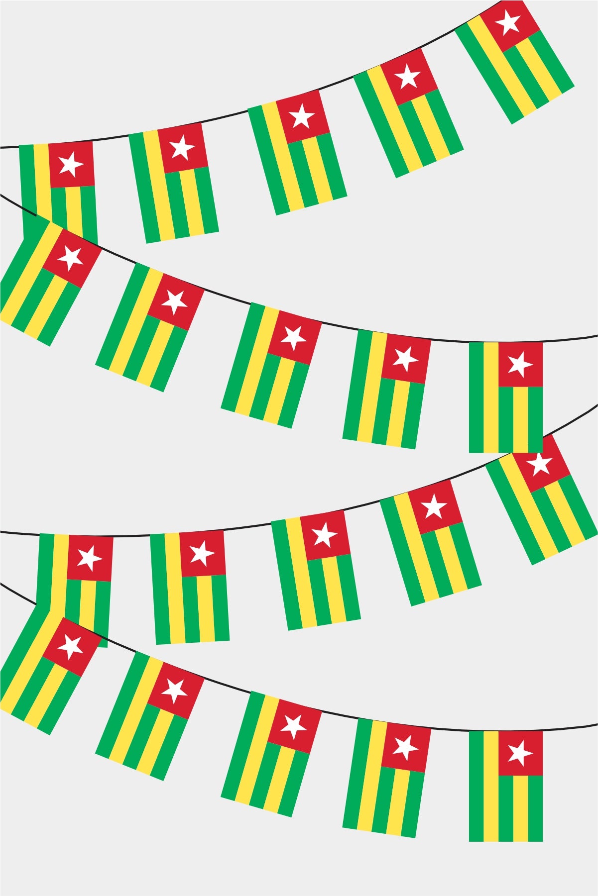 Togo Rectangular Flag Bunting - 50 Meters Premium String Flags for Party Decoration | Professional Quality Raschel Fabric