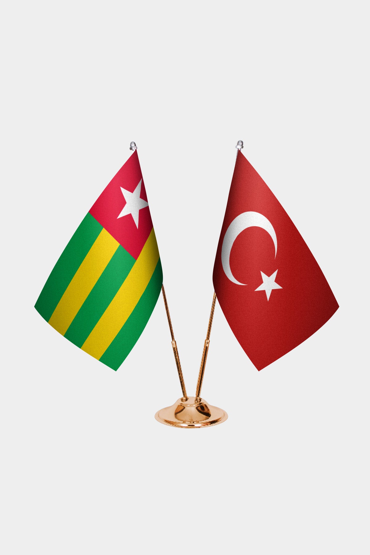 Togo and Turkey desk flag set with gold pole and base