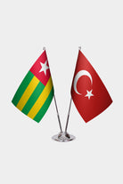 Togo and Turkey desk flag set with chrome pole and base