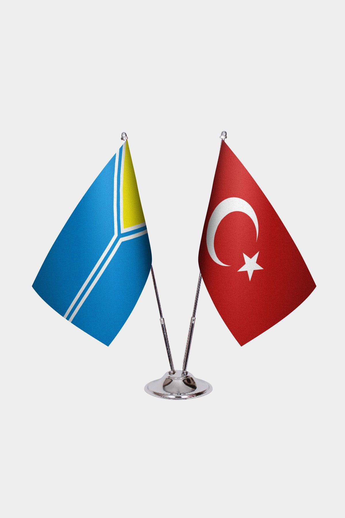 Tuva & Türkiye İkili Masa Bayrağı Seti — Altın direk seçeneği
