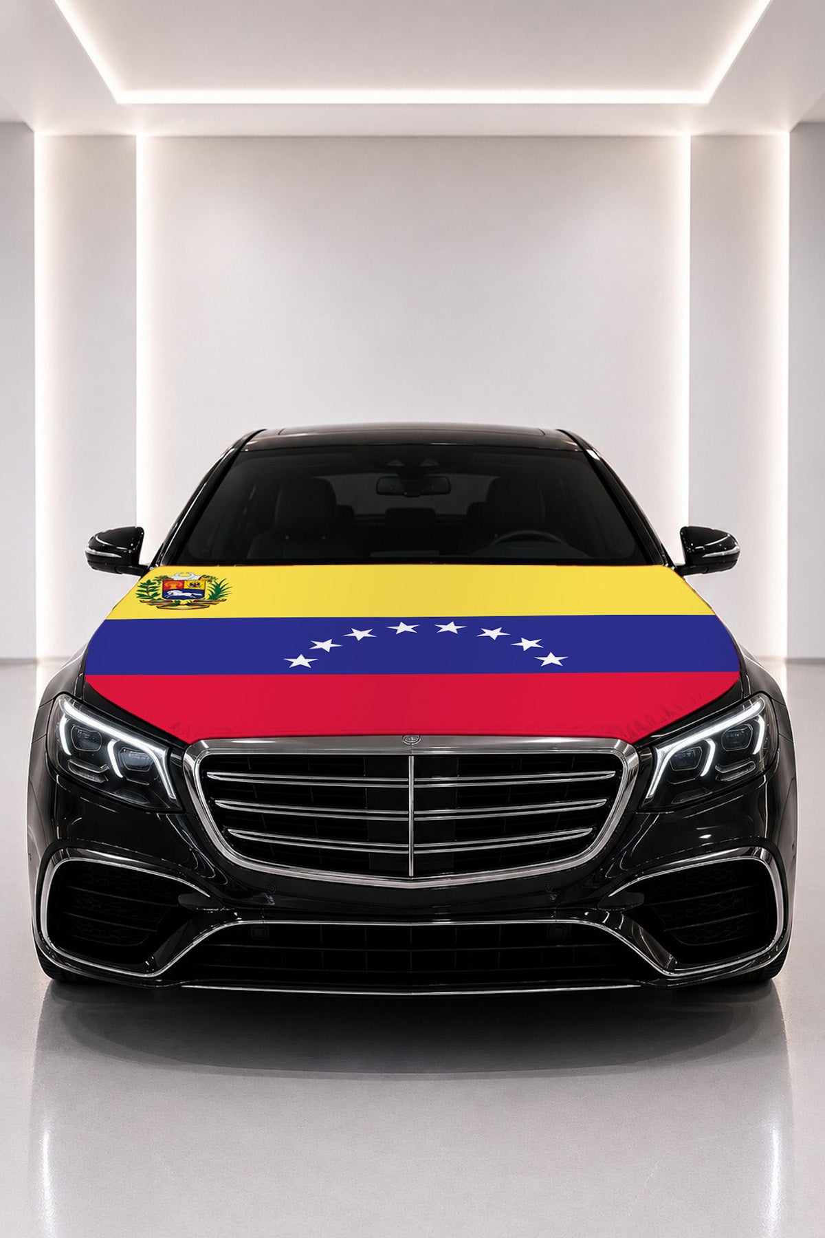 Venezuela flag car hood cover fitted on a black car bonnet