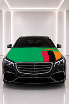 Zambia flag car hood cover fitted on a black car bonnet