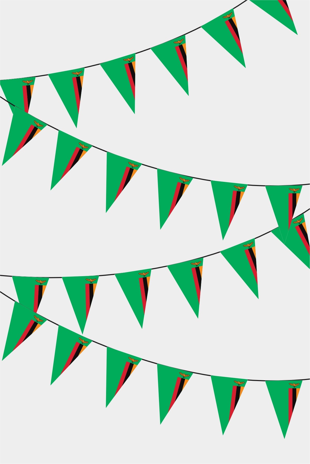 Zambia Triangular Flag Bunting - 50 Meters Premium Pennant Flags for Party Decoration | Professional Quality Raschel Fabric