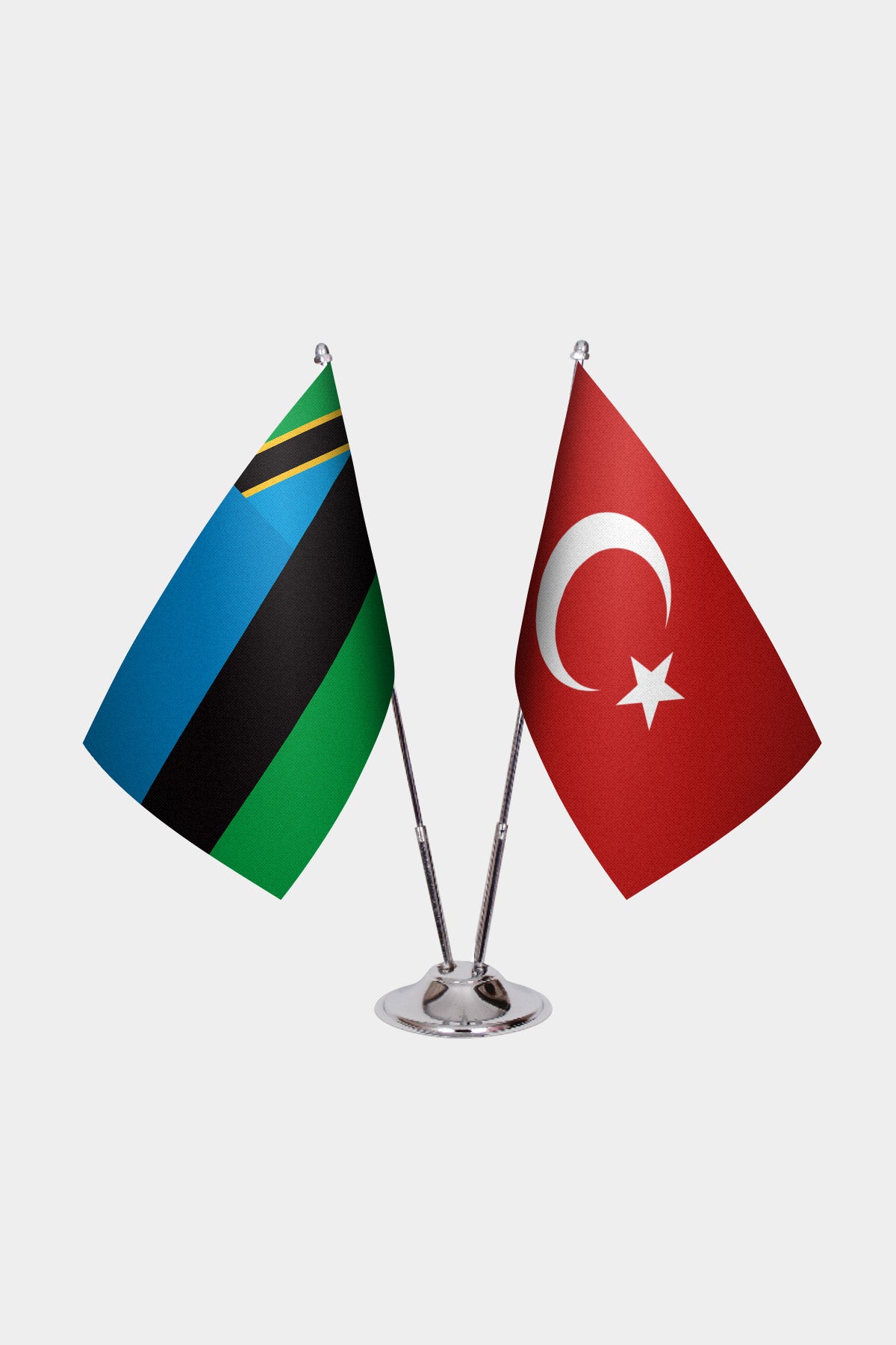 Zanzibar & Türkiye İkili Masa Bayrağı Seti — Altın direk seçeneği